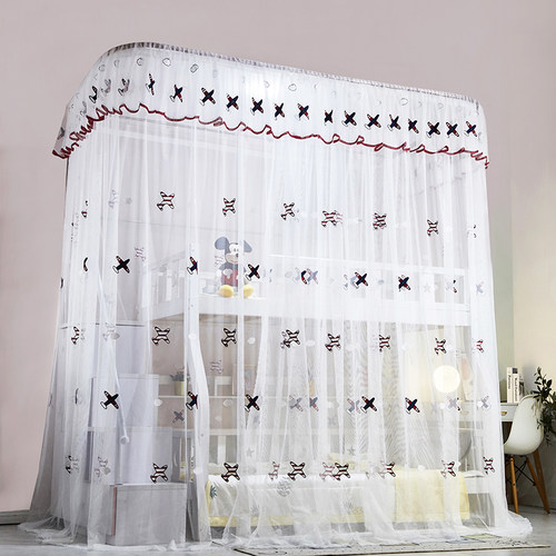 儿童双层上下床蚊帐家用u型轨道1.5m子母床梯形1米8高低铺伸缩1.2