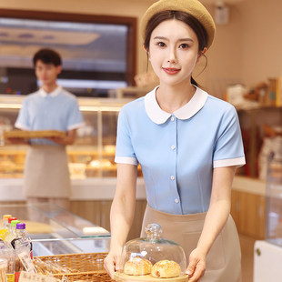好利来蛋糕店工作服夏季女烘焙奶茶甜品面 面包店定制服务员短袖
