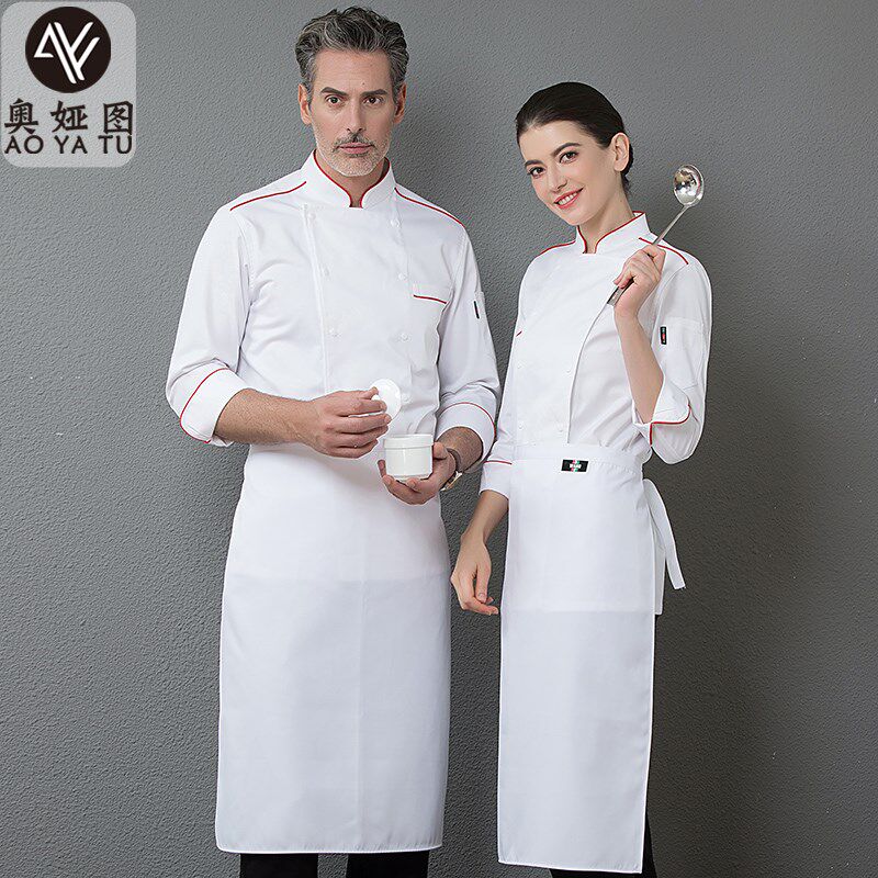 厨师工作服男酒店餐饮烘焙店白色厨房工作服后厨师服长袖秋冬款女
