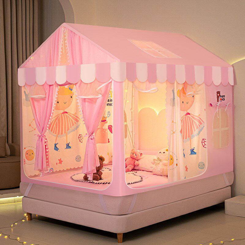 防摔儿童蚊帐2024新款家用遮光公主风床幔1米5床1.8支架加厚加粗