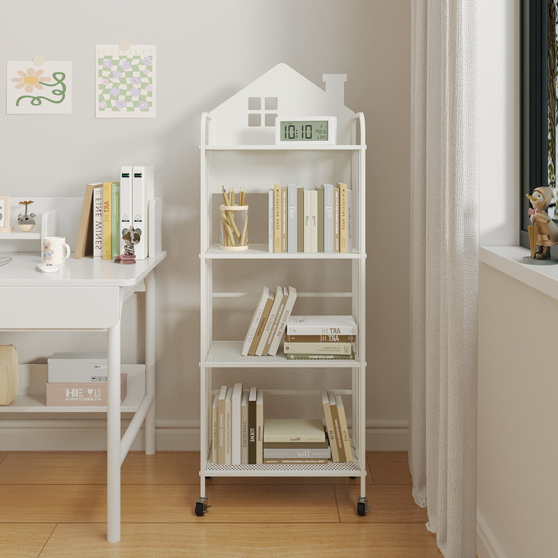 奶油风小房子桌边儿童放书包置物架可移动铁艺书架带轮落地书柜,住宅家具,书架,淘宝优惠券,粉丝福利购,淘宝优惠卷