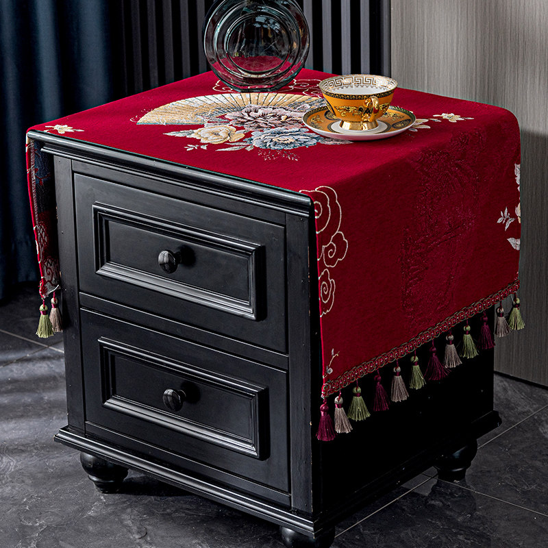 欧式红色喜庆桌布床头柜防尘盖布盖巾滚筒洗衣机防尘罩套高级感,居家布艺,万能盖巾,淘宝优惠券,粉丝福利购,淘宝优惠卷