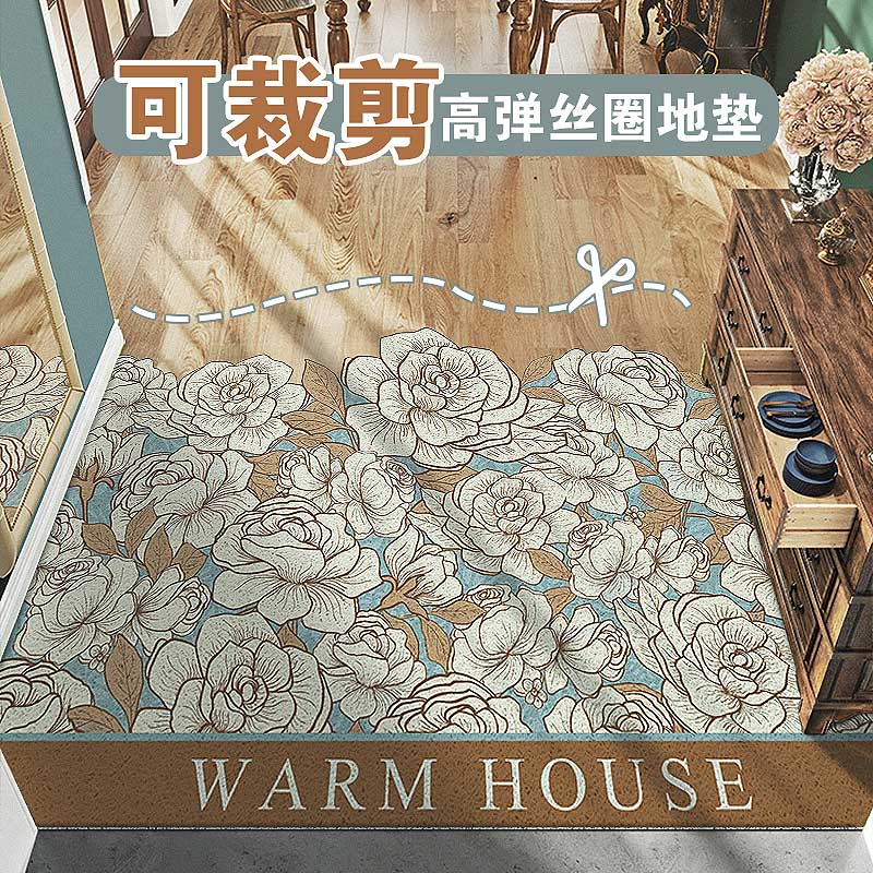 美式田园花进门地j垫室外玄关入户除尘门垫家用丝圈脚垫可裁剪DIY