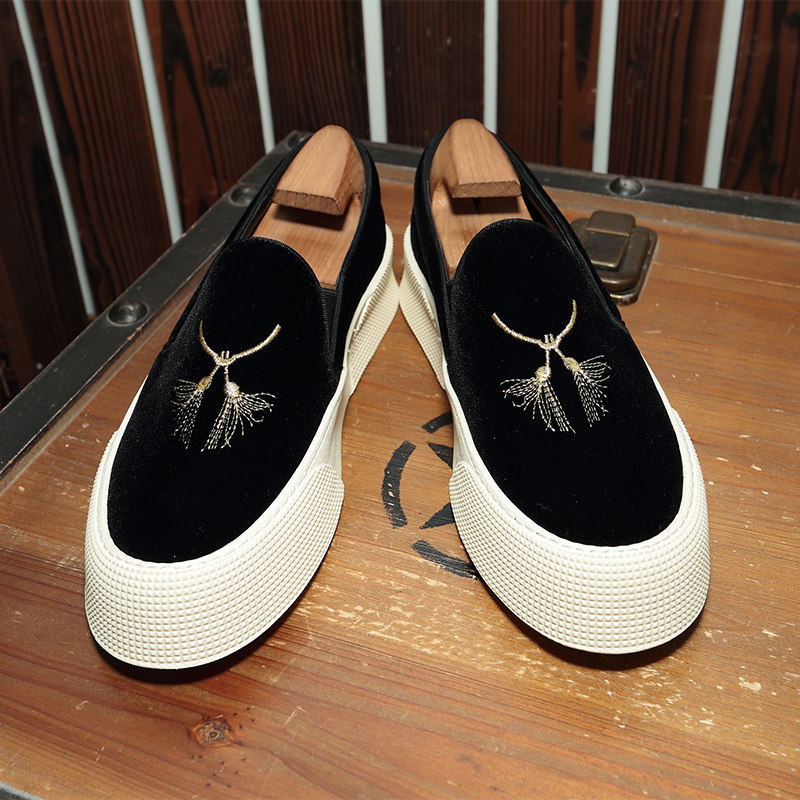 流苏刺绣金丝绒乐福鞋男一脚蹬透气男鞋潮男发型师潮鞋平底板鞋夏,流行男鞋,乐福鞋（豆豆鞋）,淘宝优惠券,粉丝福利购,淘宝优惠卷