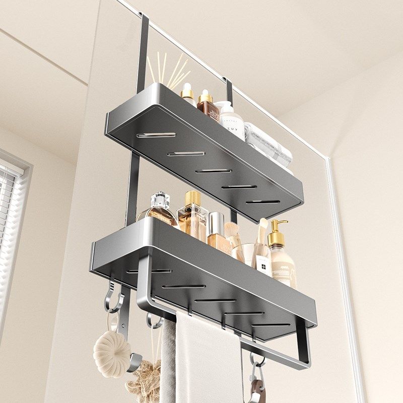 白色免打孔淋浴房置物架卫生间厕所挂钩冲凉房挂篮架毛巾杆浴巾架