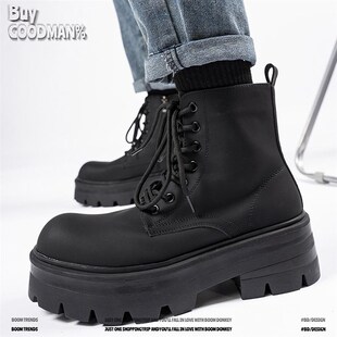 马丁靴男款厚底增高高帮皮鞋2024新款大码皮靴子中帮哑光德比靴潮