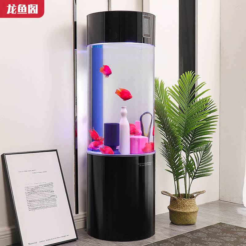 圆柱形客厅家用中小型白色黑色鱼缸下过滤生态懒人水族箱