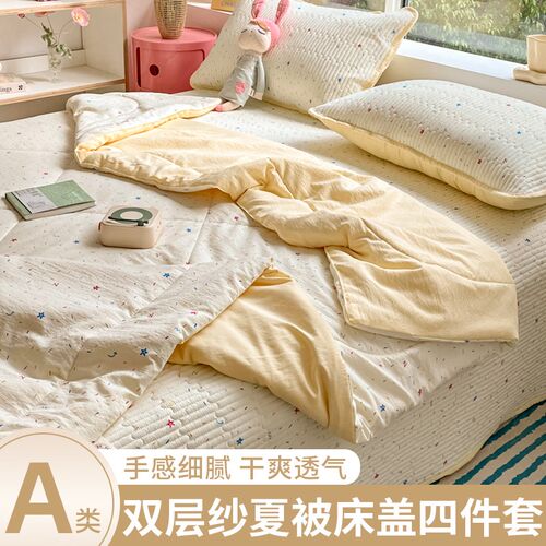 双层纱夏凉被床盖款四件套小碎y花夏季可机洗夏被单人卧室空调被