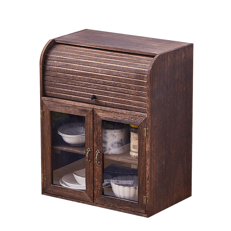 桌上实木茶壶茶具置物柜防尘收纳柜茶柜厨房台面收纳柜子迷你碗柜