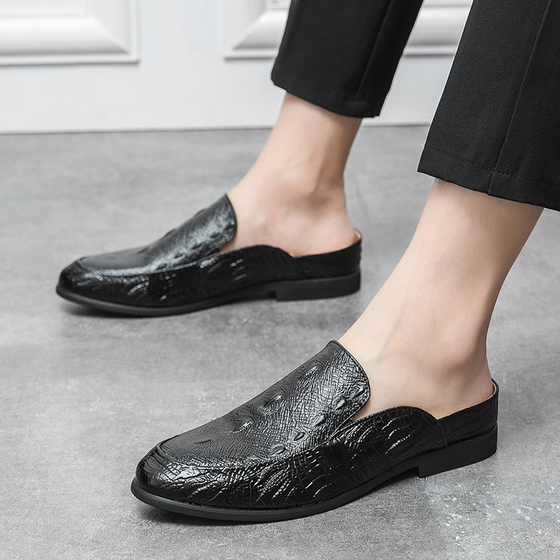 4546大码男款懒人半拖鞋皮鞋英伦潮流无后跟休闲发型师夜店豆豆鞋