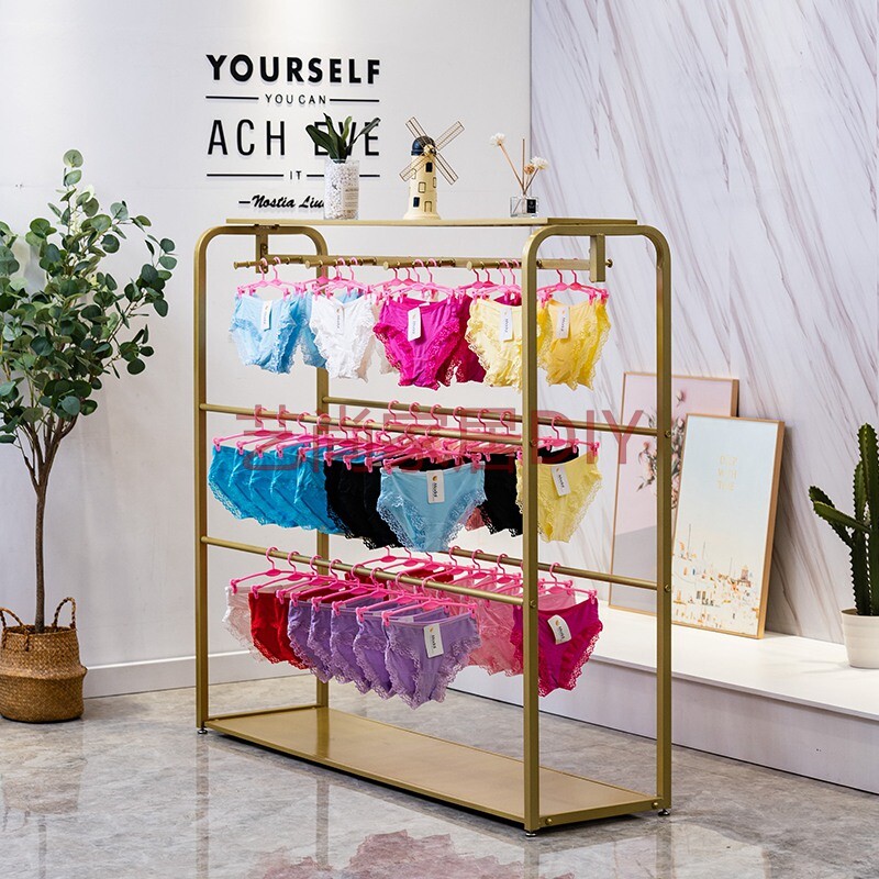 金色内衣店货架文胸展示架落地内裤陈列架双面挂内衣的架子多功能