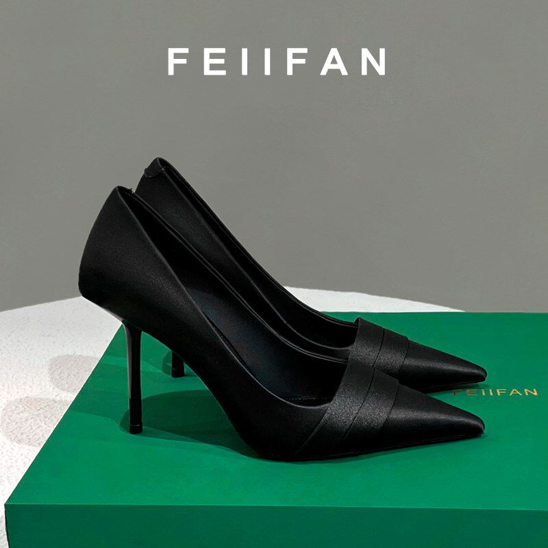 黑色尖头高跟鞋2025r春秋新款女士细跟不累脚法式绝美气质通勤单