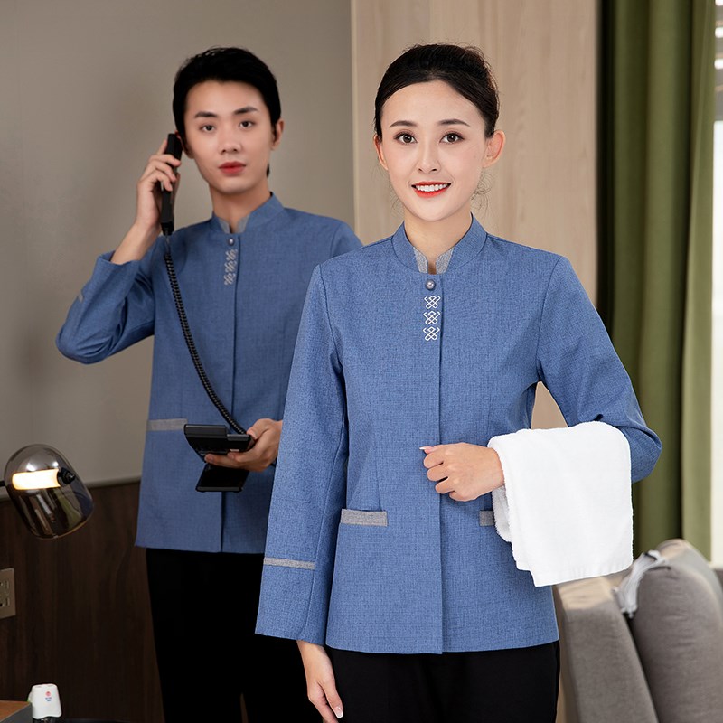 酒店保洁员阿姨工作服长袖女秋冬商场客房物业大S码透气套装清洁