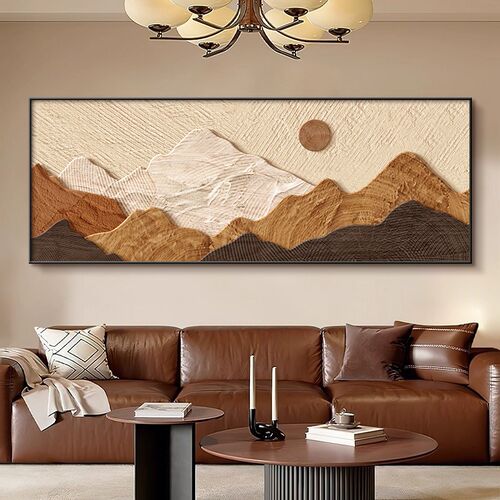侘寂中古风客厅装饰画背有靠山沙发背景墙面挂画简约现代抽象壁画