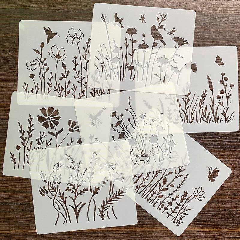 镂空绘画模板植物花草镂空绘画手抄报模板儿童画画手V绘DIY素材辅