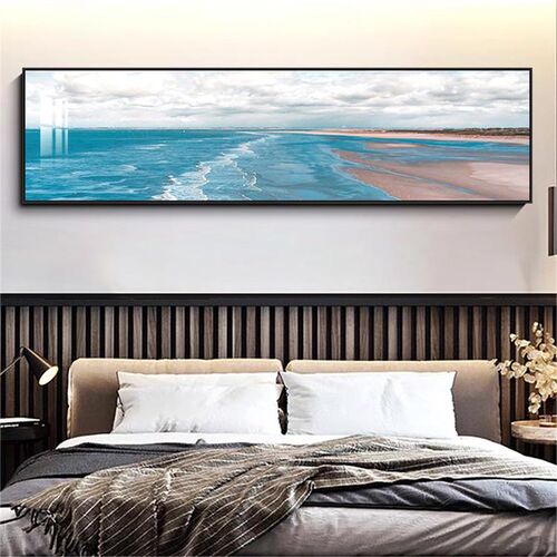 现代简约卧室装饰画主卧温馨床头挂画大气海景横幅壁画抽象客厅画