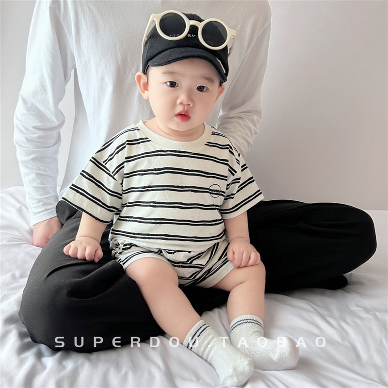 婴儿夏季薄款套装男宝宝夏装洋气韩版休闲两件套婴幼儿外出服夏天