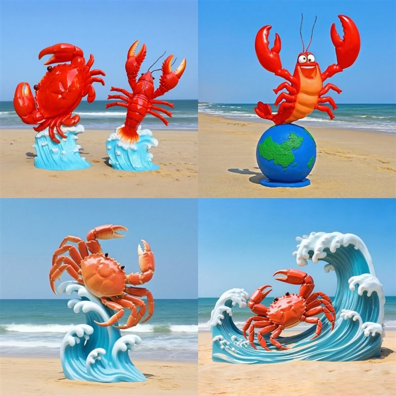 彷真螃蟹龙虾玻璃钢雕塑海鲜馆大排档海洋馆引流拍照打卡美陈摆件