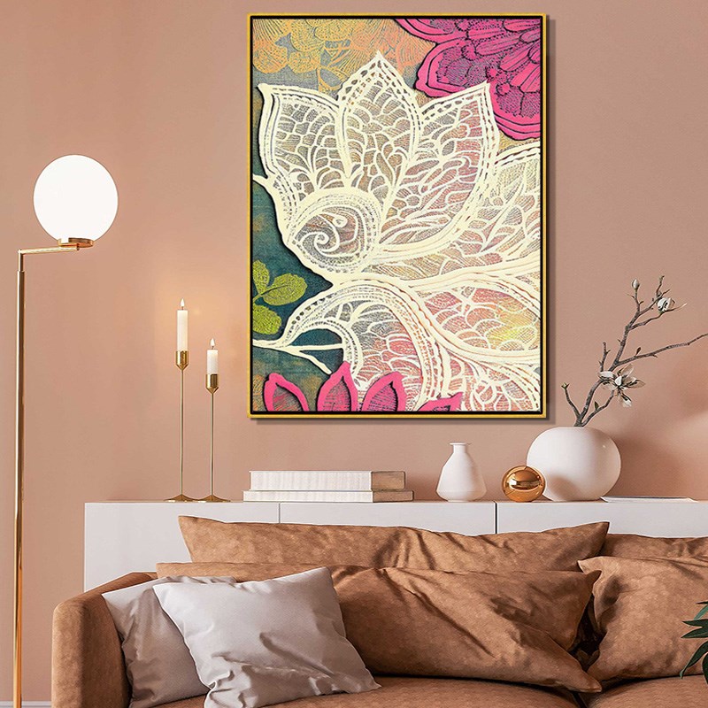 新古典客厅沙发装饰画花卉复古抽象卧室壁画酒店布置植物挂画图片
