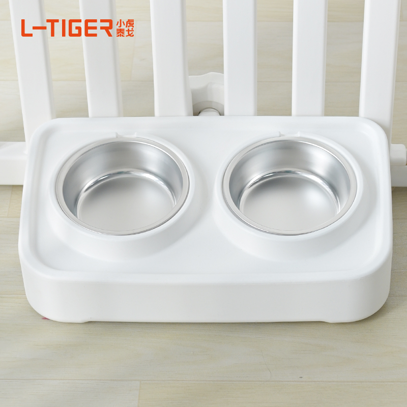 猫碗狗碗宠物围栏饮水食盆可固定防打翻不锈钢双碗一体宠物喂食碗