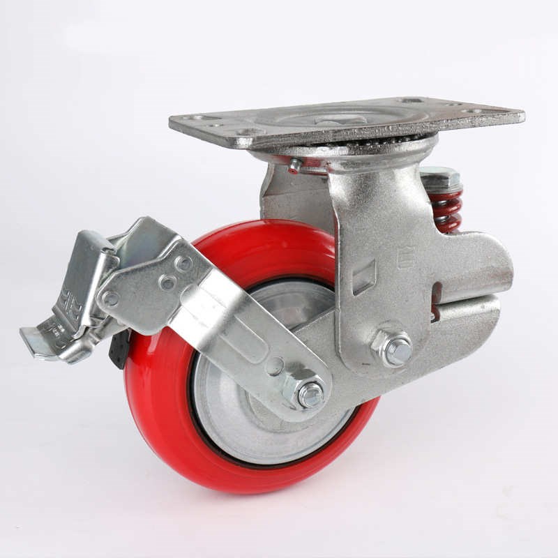 三固定直销聚氨酯轮万向铁芯韩式弹簧减震重型刹车踏板pu工业松脚