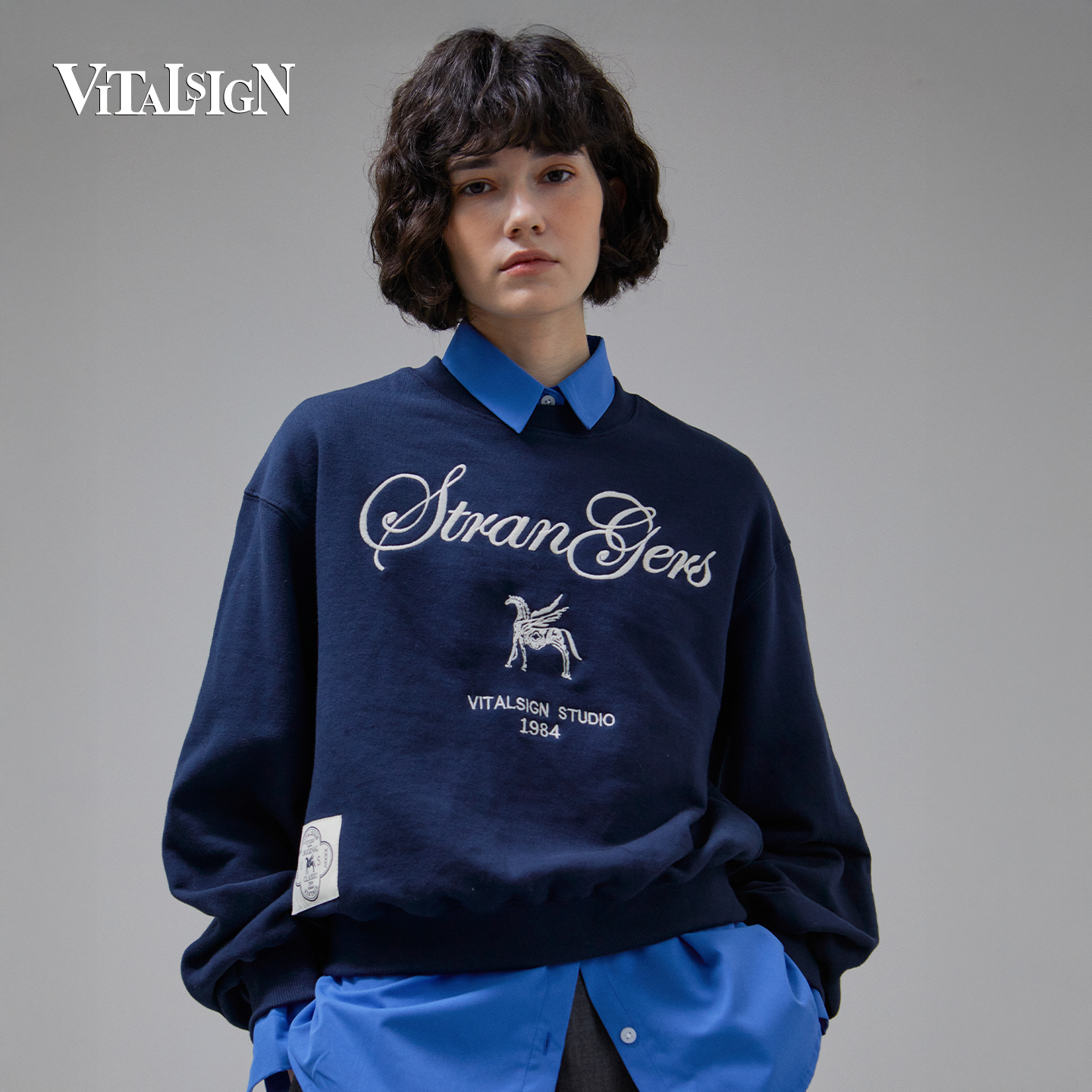 VITALSIGN深蓝色圆领女款卫衣