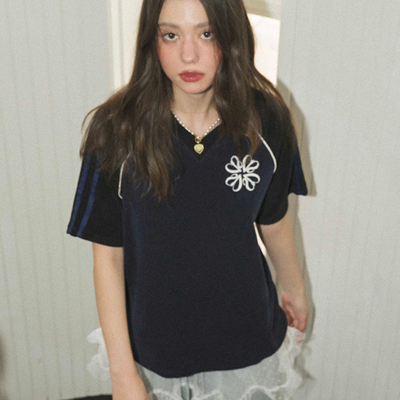 VitalSign四叶草刺绣毛圈T恤运动风短袖