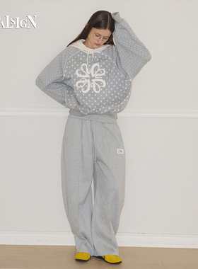 VitalSign早秋女款卫裤印花圆领休闲百搭巨好看直筒松紧腰运动裤