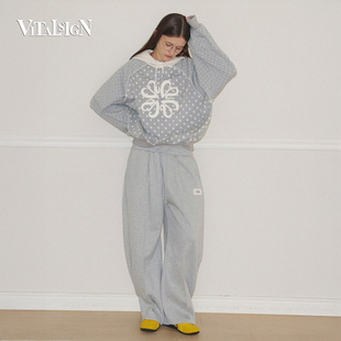 VitalSign早秋女款卫裤印花圆领休闲百搭巨好看直筒松紧腰运动裤