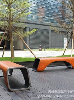 仿木纹玻璃钢长条坐凳户外公共休息椅公园景观座椅售楼部休闲坐椅