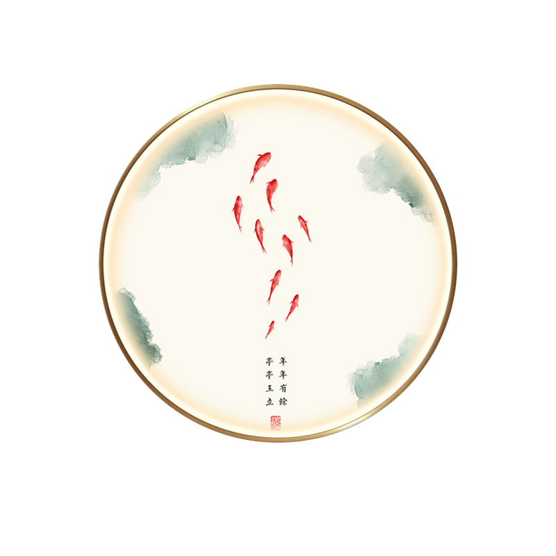 九鱼新中式圆形禅意挂画 客厅玄关办公室壁画 酒店茶室装饰画图片