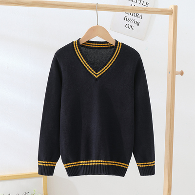 男童低领毛衣大童纯棉线衣女童学院风胖儿童针织衫男孩v领打底衫