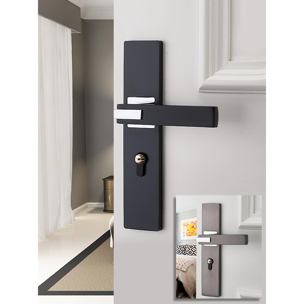 门锁室内卧室通用型房间实木门锁黑色家用灰色简约静音门锁具套装