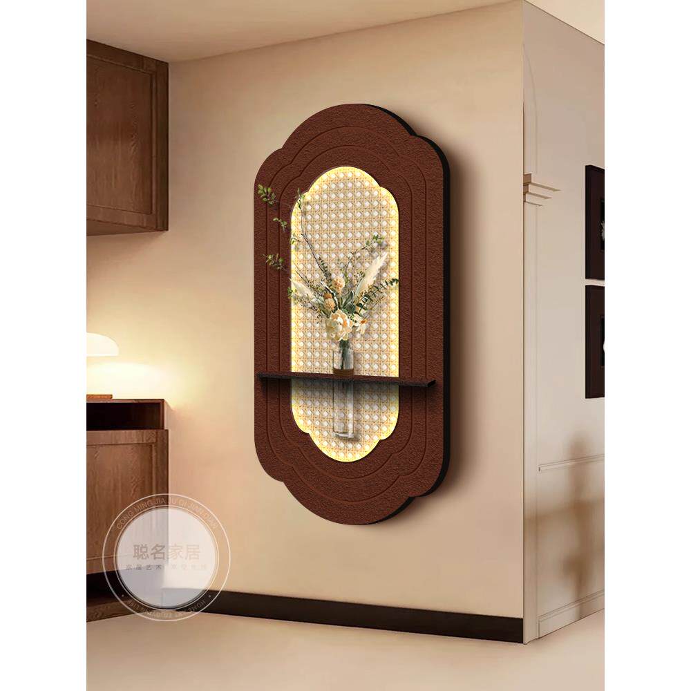 立体砂岩竹编玄关装饰画水培绿植走廊过道挂画高级感餐厅客厅壁画