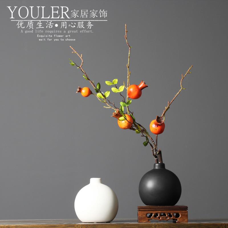 仿真石榴果红果装饰花假花摆件禅意客厅餐桌玄关花瓶套装插花摆设