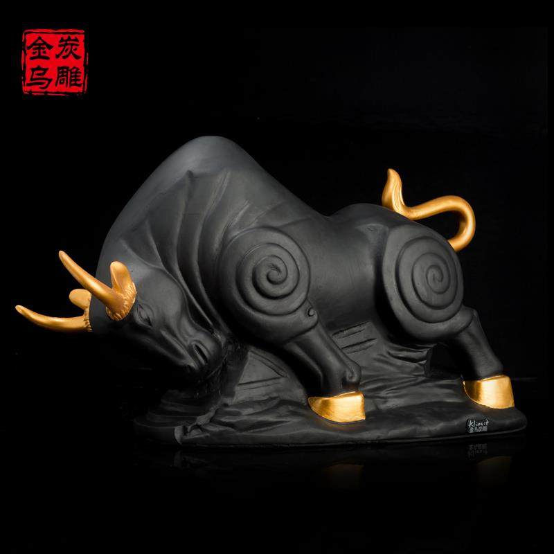 金乌炭雕 神牛 活性炭立体摆件 玄关酒柜书柜创意装饰品实用礼物