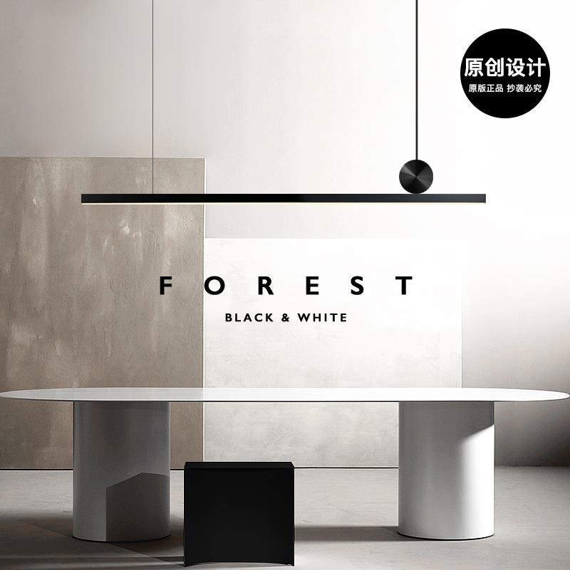 意式极简饭厅吊灯现代简约智能高端全铜创意黑色长条北欧吧台灯具