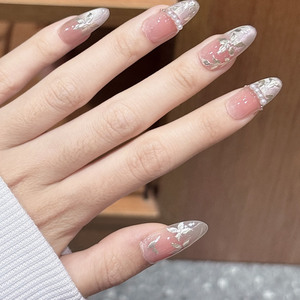 手工穿戴甲清透裸色温柔显白高级感猫眼法式轻奢拍婚纱照美甲贴片