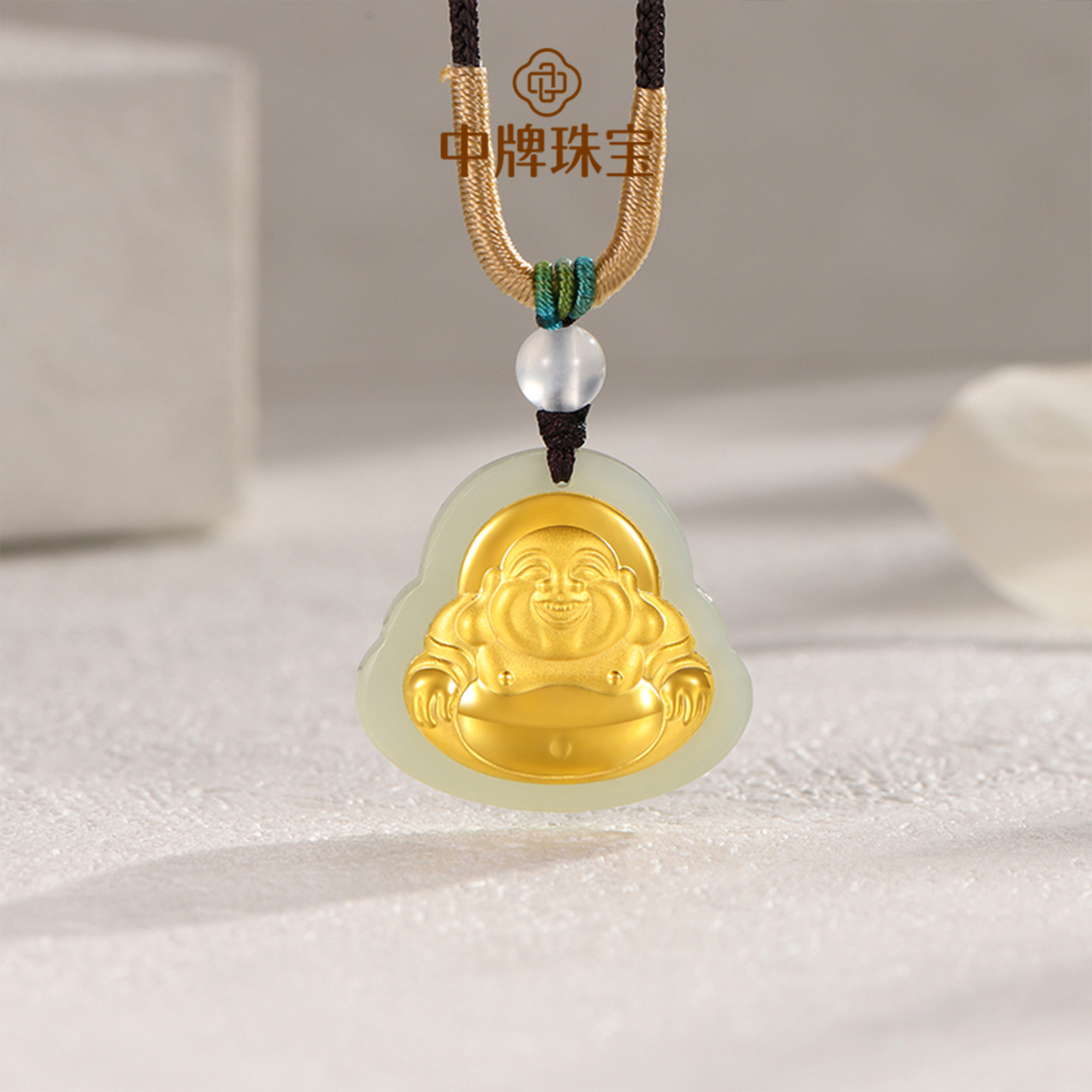 和田玉佛牌吊坠弥勒佛项链金镶玉笑佛情侣玉挂坠守护佛情人节礼物