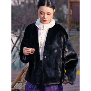 复古日记“缠枝牡丹”双面穿~张林根正绢水 貂皮 草外套2FEW1070