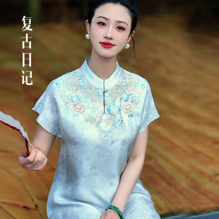 复古日记新中式夏季新品桑蚕丝气质连衣裙2FFL757