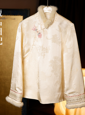 复古日记“玉兔”四君子提花中式半开襟水貂夹棉姐姐服2FEC656