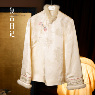 半开襟水貂夹棉姐姐服2FEC656 四君子提花中式 复古日记 玉兔
