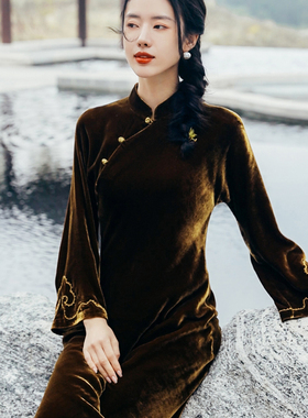 复古日记“秋辞”100桑蚕丝国风旗袍女显瘦设计师连衣裙GLT252