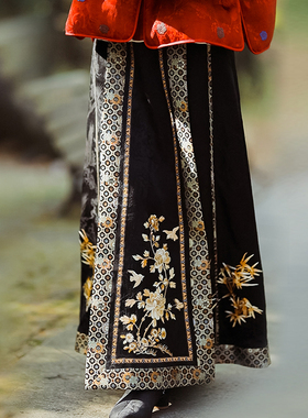 复古日记秋冬新品中式绣花国风女半裙汉服马面裙237Q6166