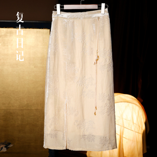复古日记新中式国风女装丝绒半裙2F1Q7821