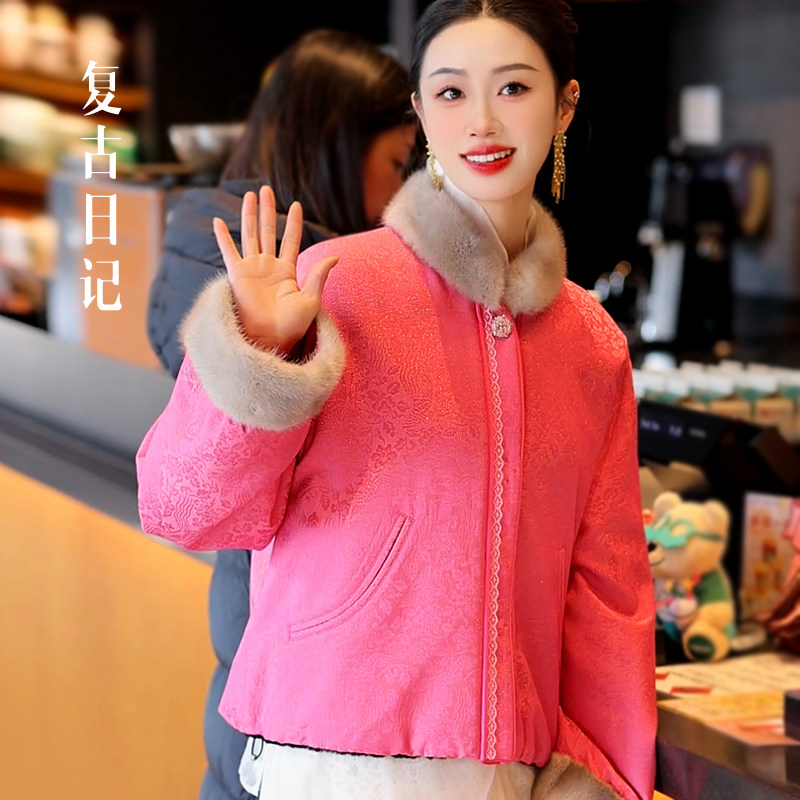 复古日记“海棠依旧”双面穿~织金正绢皮毛一体水貂外套2EHW1063,女装/女士精品,短外套,淘宝优惠券,粉丝福利购,淘宝优惠卷