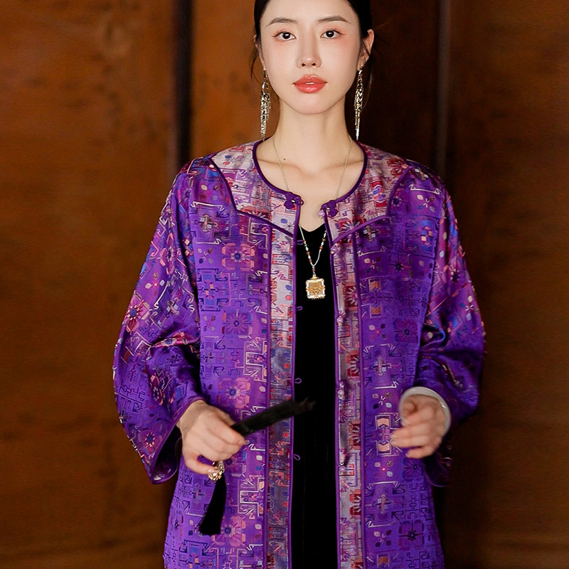 复古日记“锦棠”壮锦！炫彩贵气紫几何设计感领口太太服255W5723