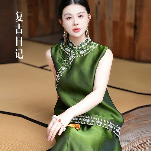 复古日记100桑蚕丝新中式国风女装套装2F2E6006