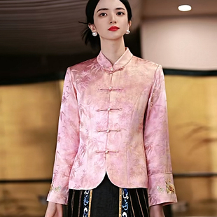 复古日记“清风竹”加绒内里加厚桑蚕丝提花刺绣衬衫外套245C5365